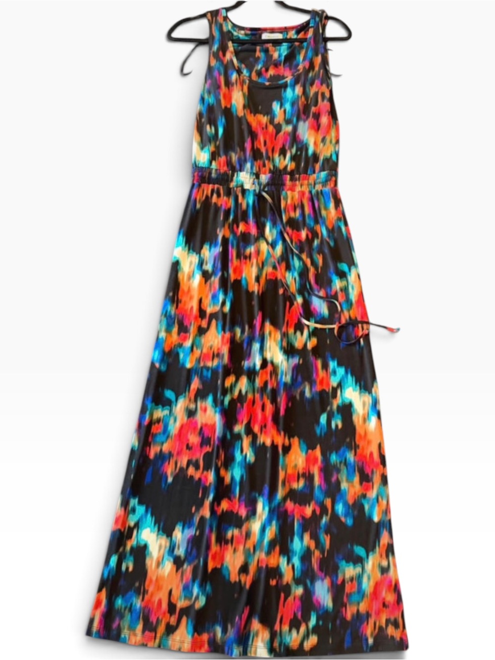 Calvin Klein Black Maxi Dress with Vibrant Multi-Color Print, size M/8-10